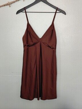 Forever 21 Chcolate Brown Satin Twist Front Mini Dress Size Small